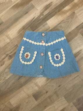 Vintage Baby Baby Lace Trim Denim Skirt Size 4
